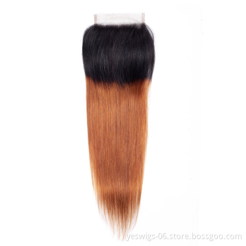 Full Cuticle Aligned Silky 1b/30 Ombre Bundles with Closure Straight Brazilian Hair Bundles 100% Virgin Human Hair Extensions